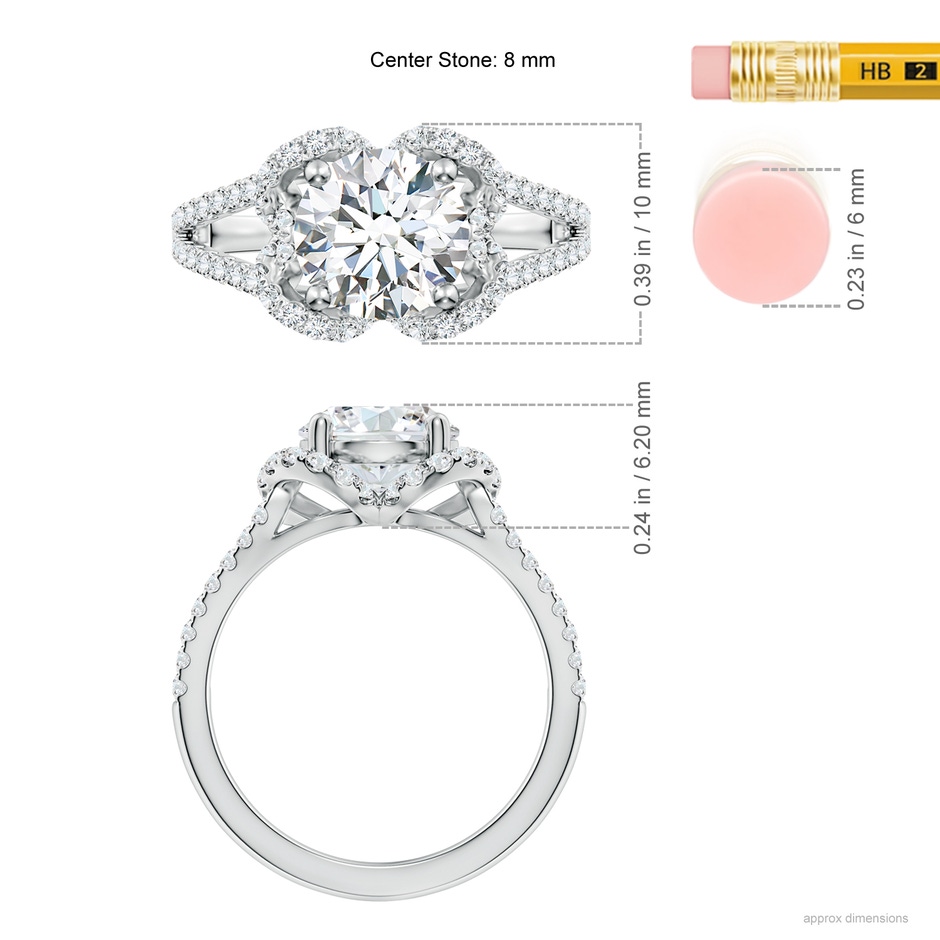 8mm FGVS Classic Round Lab-Grown Diamond Couture Engagement Ring in White Gold ruler