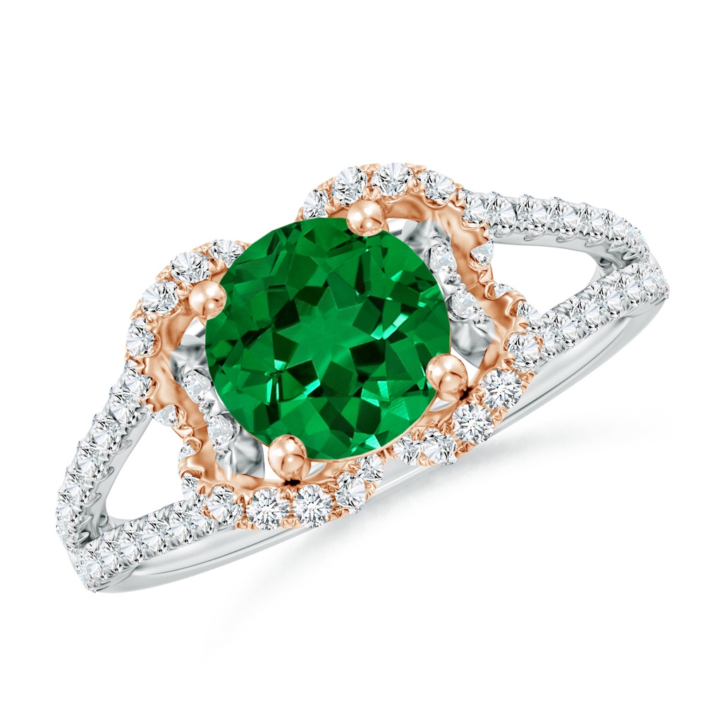 7mm Labgrown Classic Round Lab-Grown Emerald Couture Engagement Ring in White Gold Rose Gold