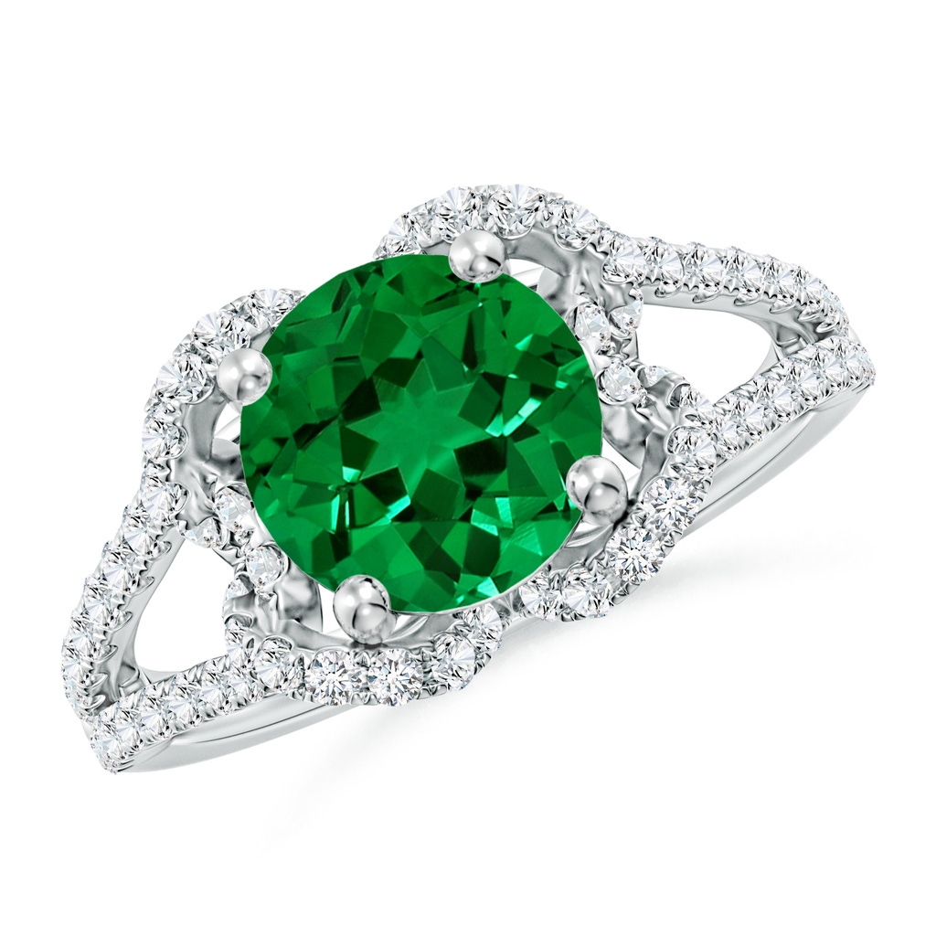 8mm Labgrown Classic Round Lab-Grown Emerald Couture Engagement Ring in White Gold