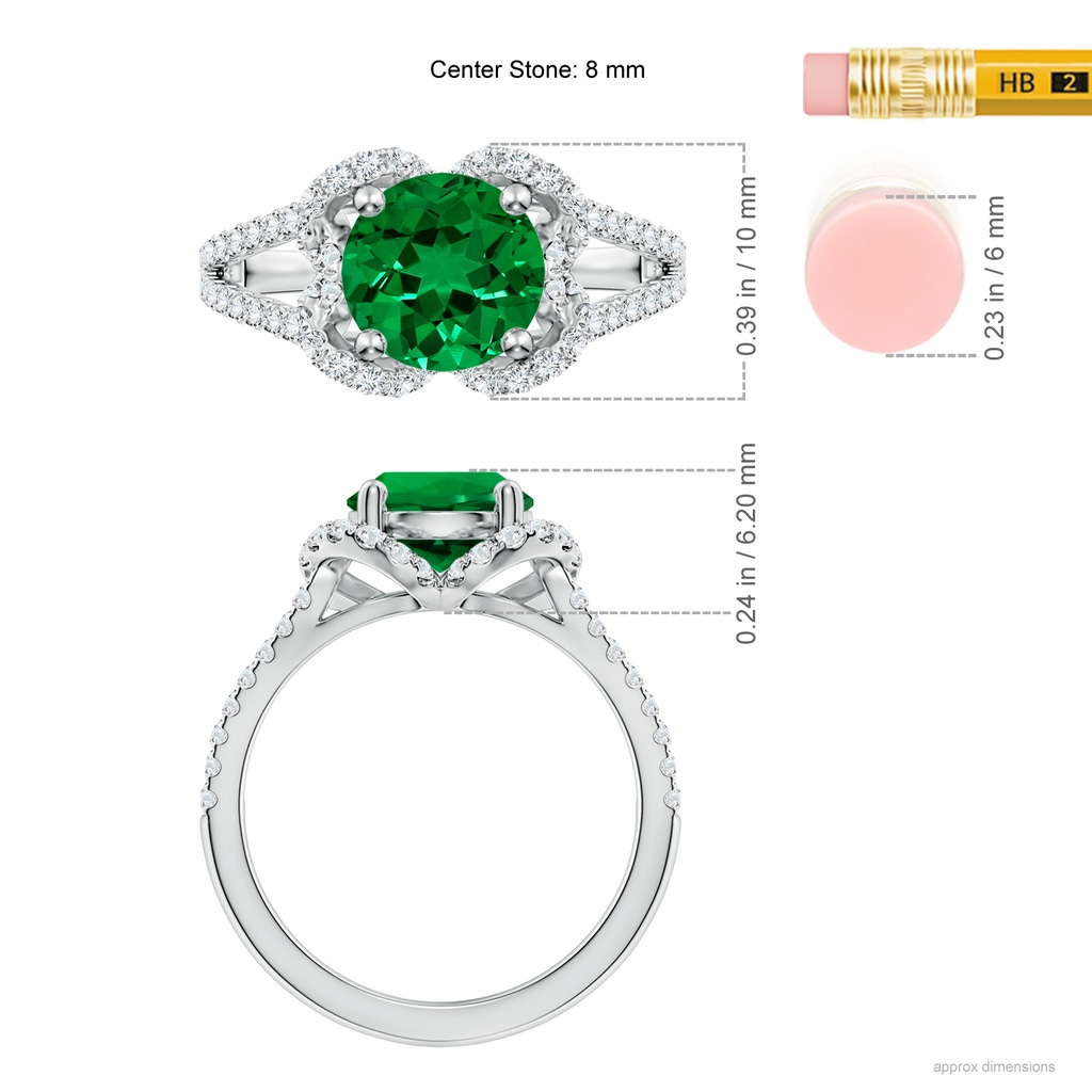 8mm Labgrown Classic Round Lab-Grown Emerald Couture Engagement Ring in White Gold ruler