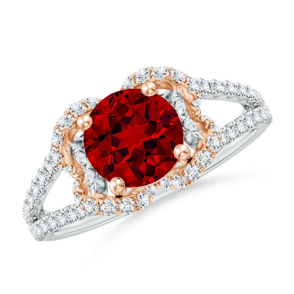 7mm Labgrown Classic Round Lab-Grown Ruby Couture Engagement Ring in White Gold Rose Gold