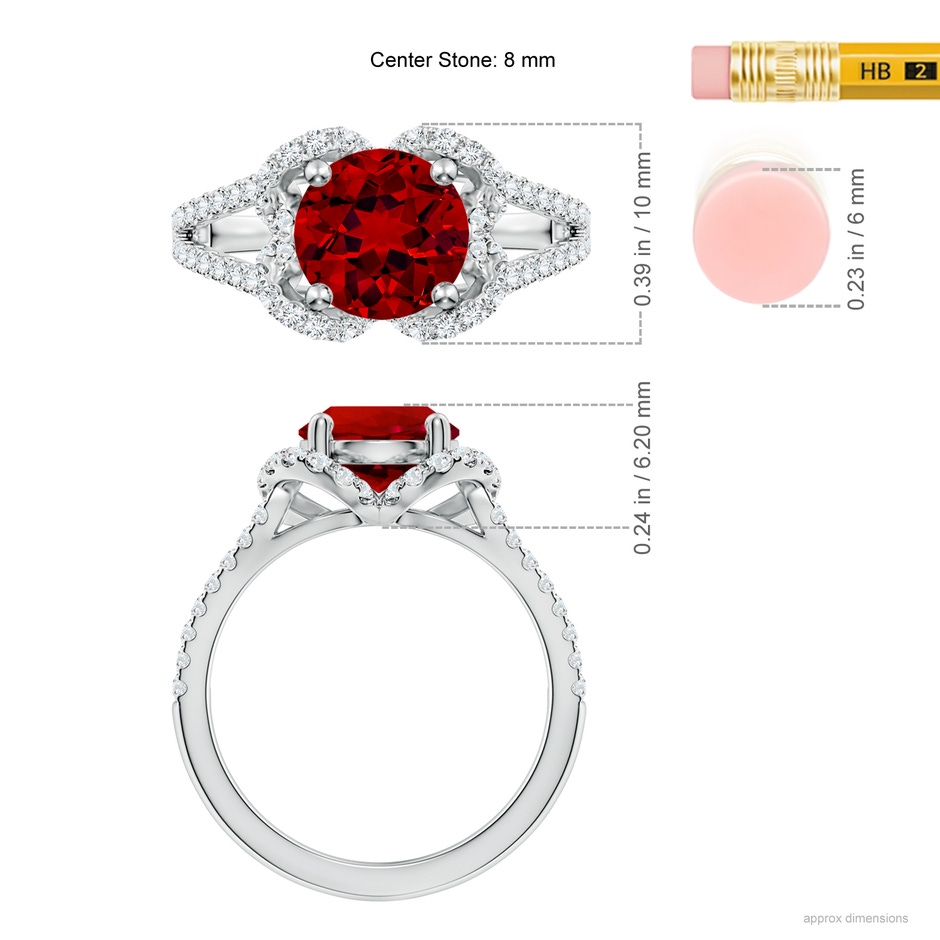 8mm Labgrown Classic Round Lab-Grown Ruby Couture Engagement Ring in White Gold ruler