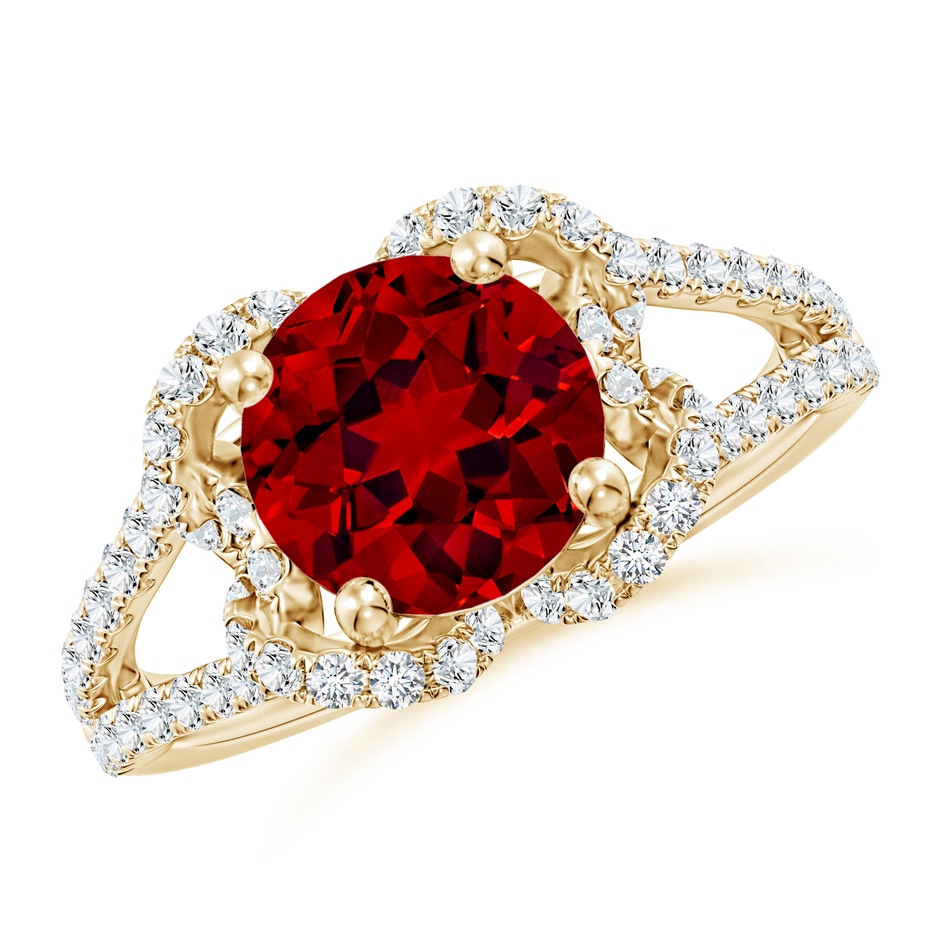 8mm Labgrown Classic Round Lab-Grown Ruby Couture Engagement Ring in Yellow Gold 