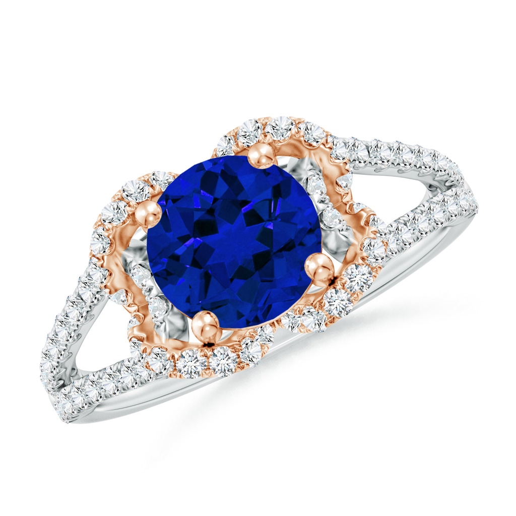7mm Labgrown Classic Round Lab-Grown Blue Sapphire Couture Engagement Ring in White Gold Rose Gold