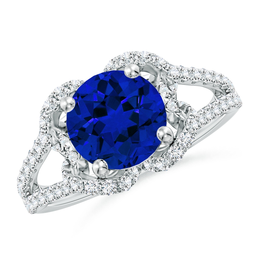 8mm Labgrown Classic Round Lab-Grown Blue Sapphire Couture Engagement Ring in White Gold 