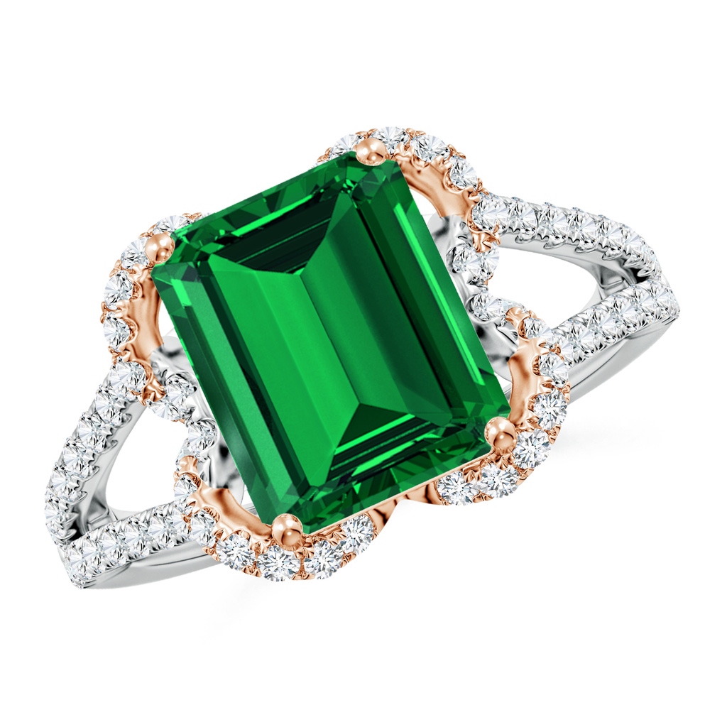 10x8mm Labgrown Classic Emerald-Cut Lab-Grown Emerald Couture Engagement Ring in White Gold Rose Gold