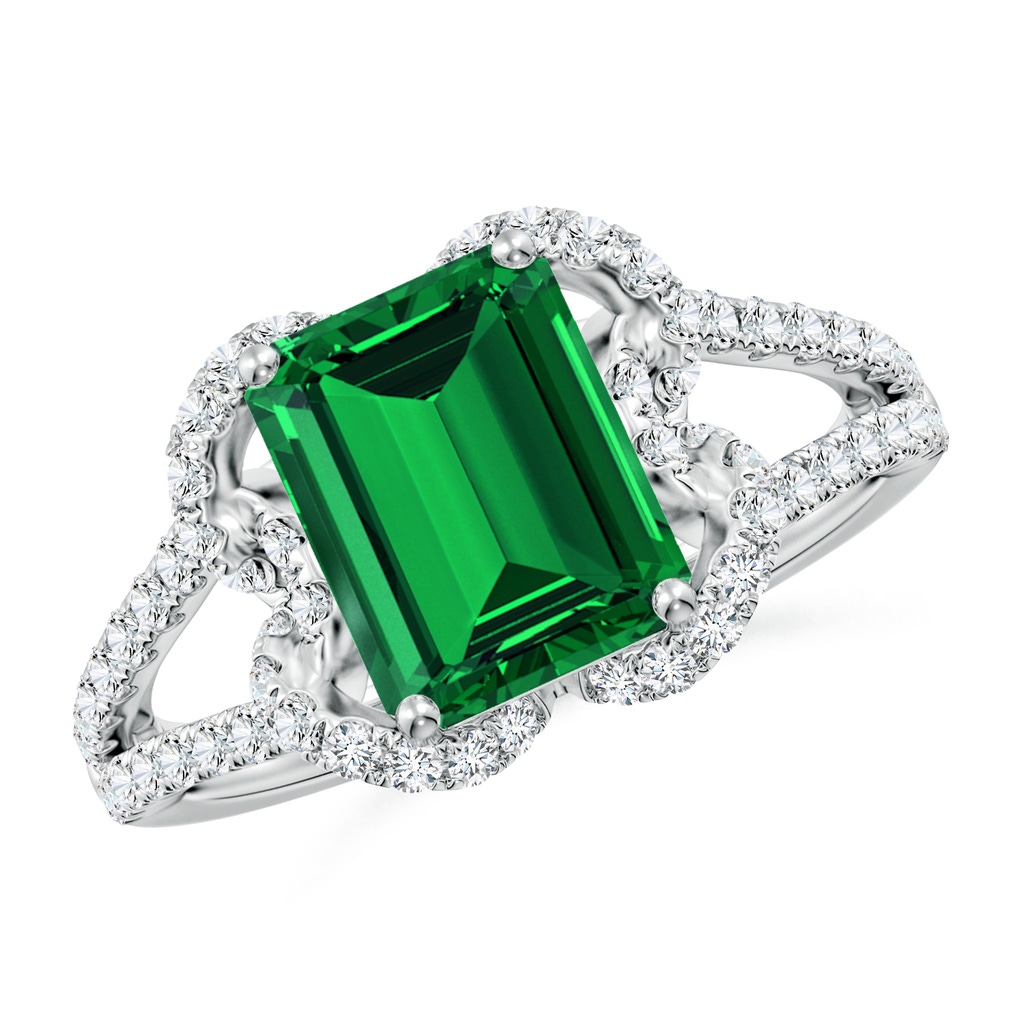 9x7mm Labgrown Classic Emerald-Cut Lab-Grown Emerald Couture Engagement Ring in White Gold