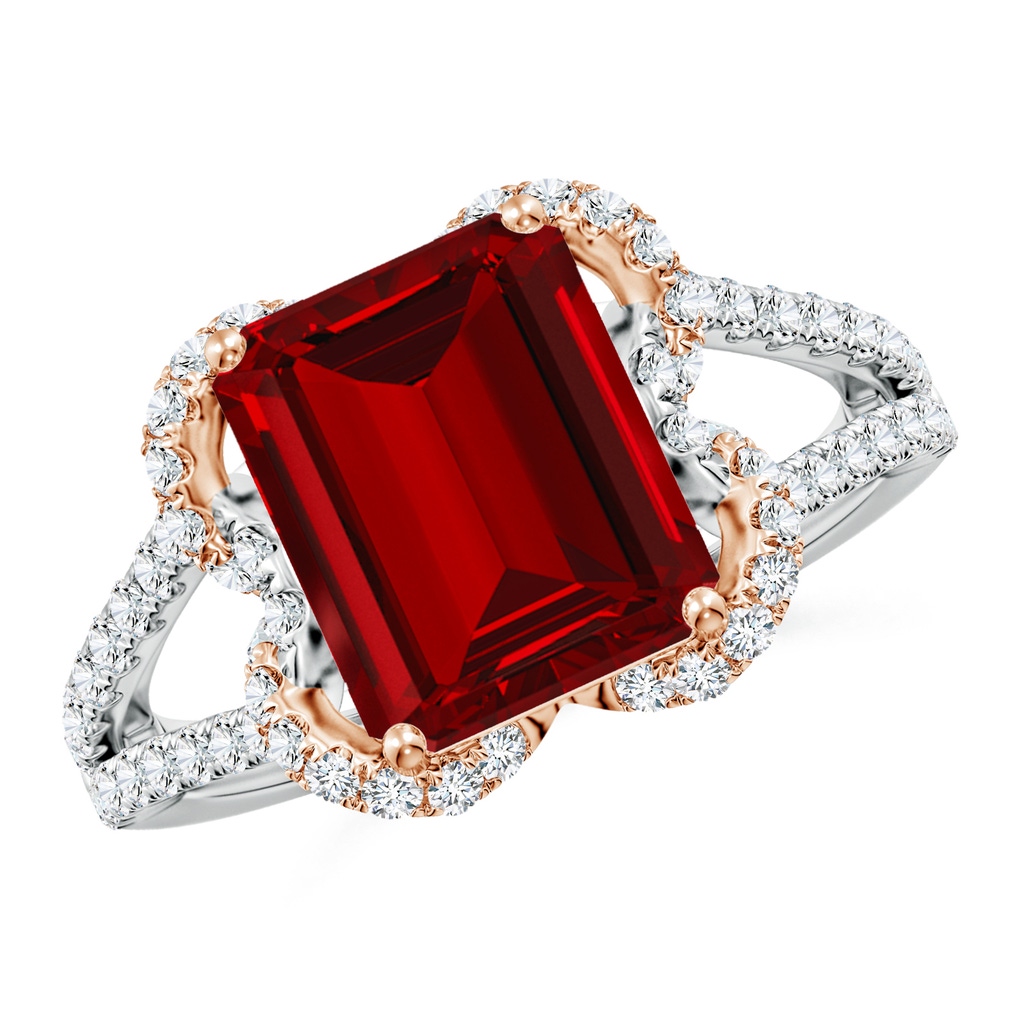 10x8mm Labgrown Classic Emerald-Cut Lab-Grown Ruby Couture Engagement Ring in White Gold Rose Gold