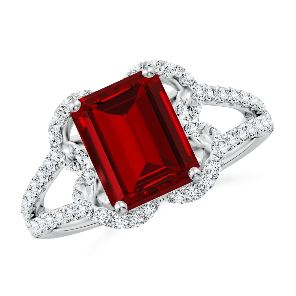 9x7mm Labgrown Classic Emerald-Cut Lab-Grown Ruby Couture Engagement Ring in White Gold