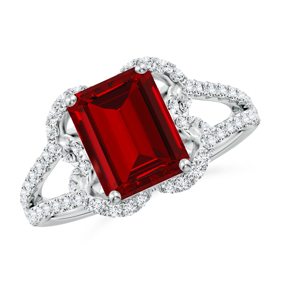 9x7mm Labgrown Classic Emerald-Cut Lab-Grown Ruby Couture Engagement Ring in White Gold 