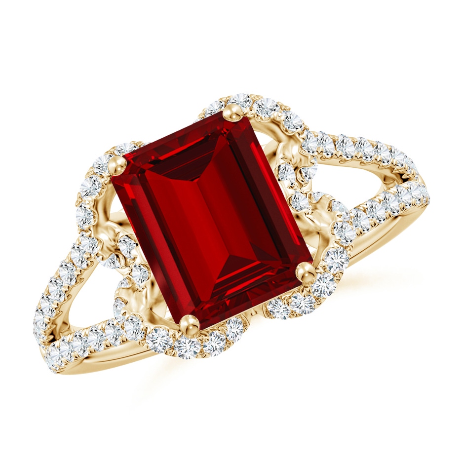 9x7mm Labgrown Classic Emerald-Cut Lab-Grown Ruby Couture Engagement Ring in Yellow Gold 