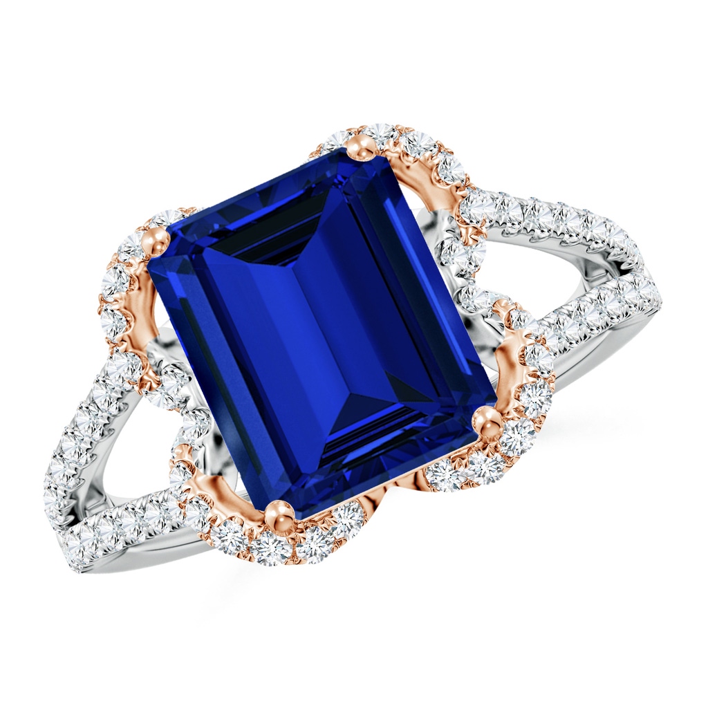 10x8mm Labgrown Classic Emerald-Cut Lab-Grown Blue Sapphire Couture Engagement Ring in White Gold Rose Gold