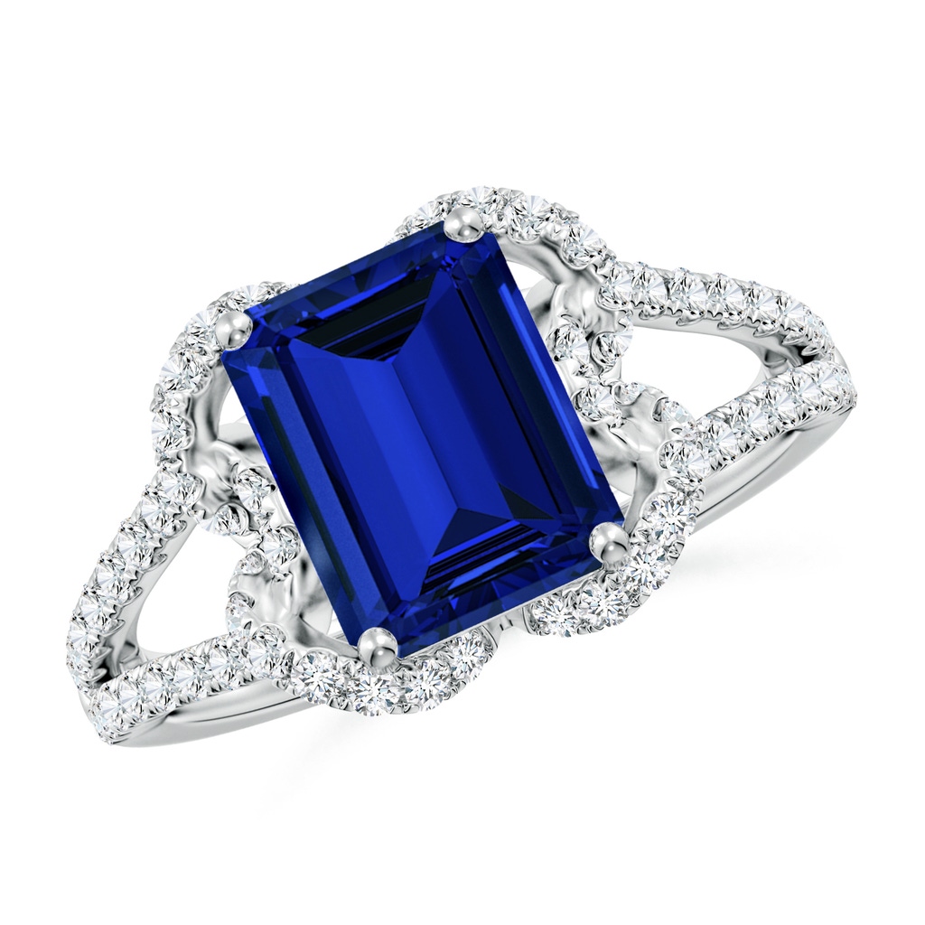 9x7mm Labgrown Classic Emerald-Cut Lab-Grown Blue Sapphire Couture Engagement Ring in White Gold