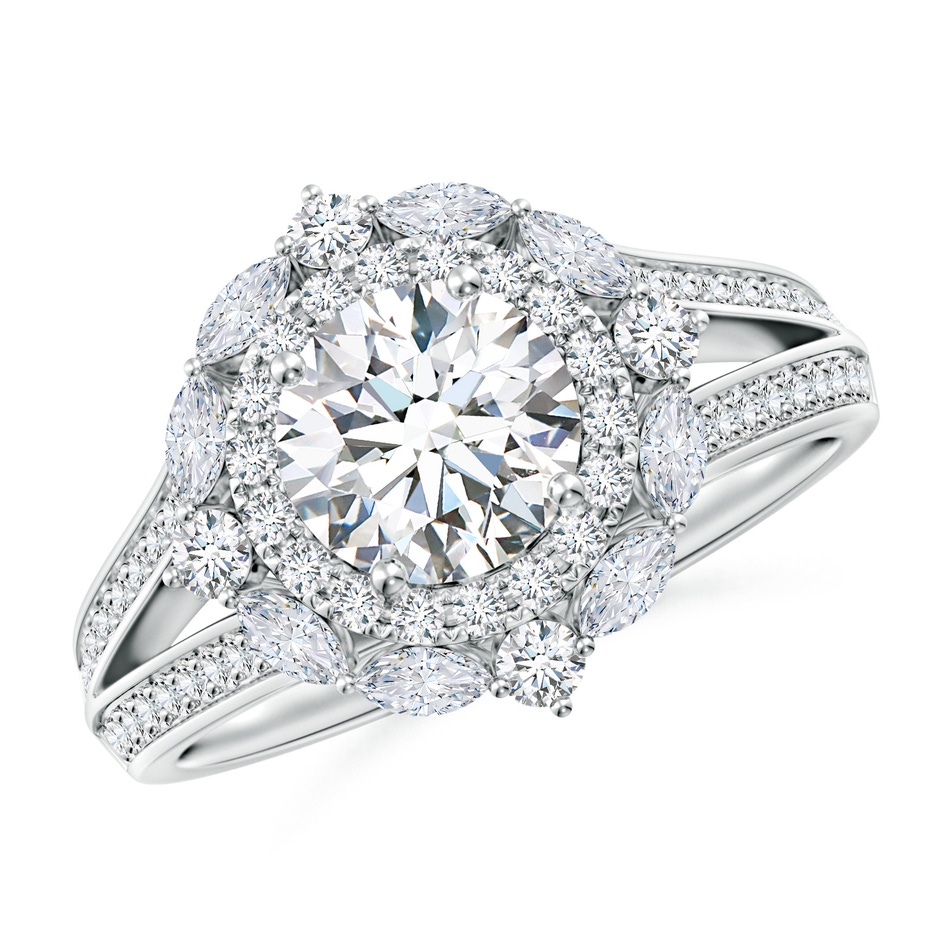 6.4mm FGVS Ornate Round Lab-Grown Diamond Halo Engagement Ring in White Gold 