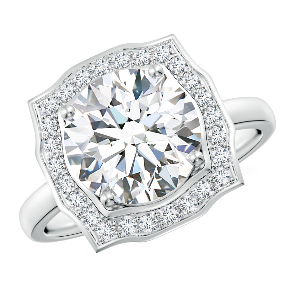 9.2mm FGVS Art Deco Inspired Round Lab-Grown Diamond Halo Engagement Ring in White Gold 