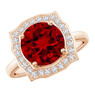 9mm Labgrown Art Deco Inspired Round Lab-Grown Ruby Halo Engagement Ring in 9K Rose Gold