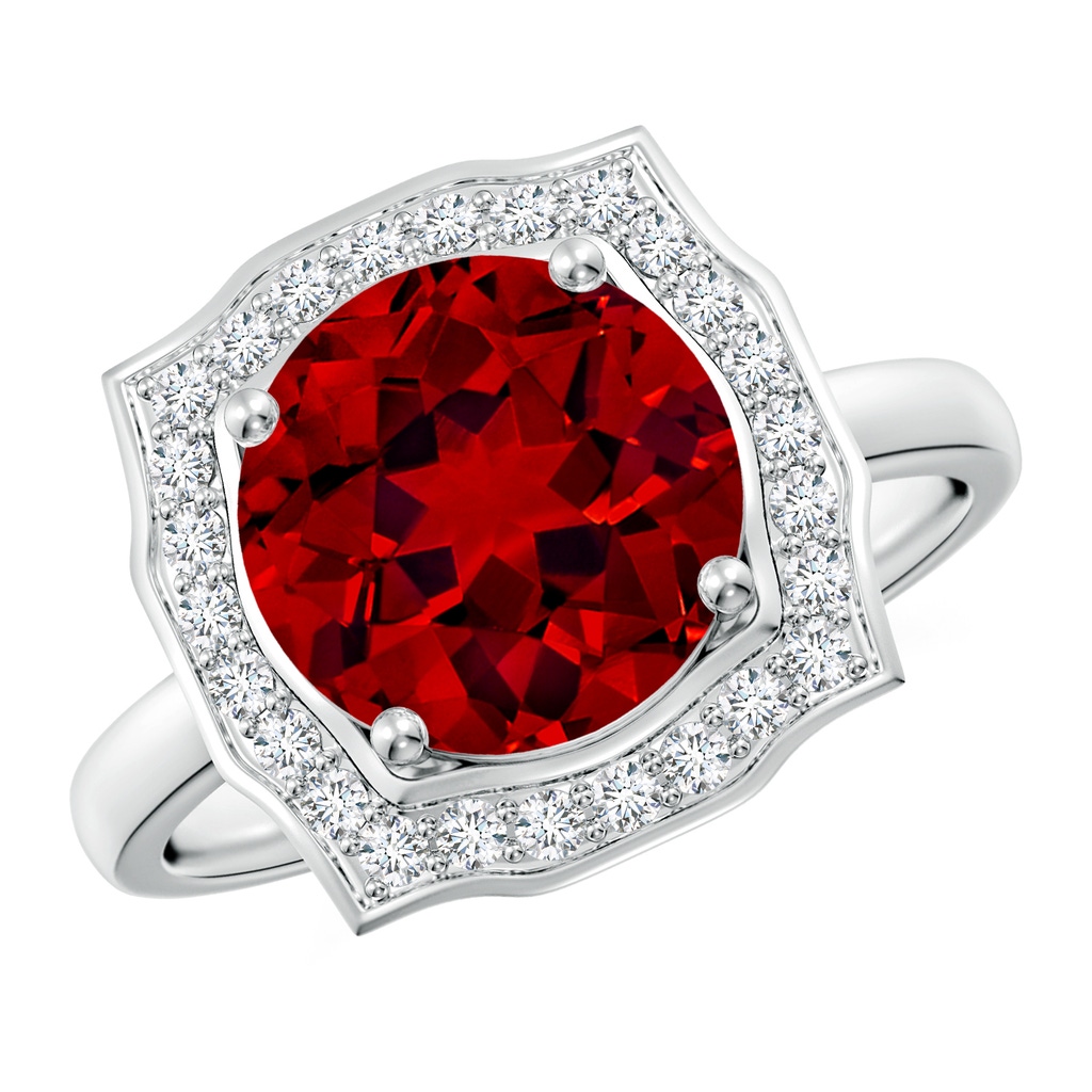 9mm Labgrown Art Deco Inspired Round Lab-Grown Ruby Halo Engagement Ring in White Gold