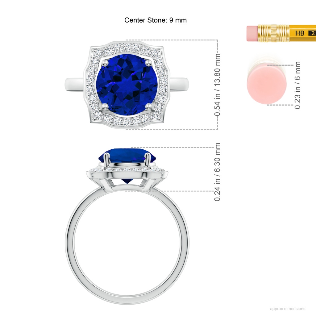 9mm Labgrown Art Deco Inspired Round Lab-Grown Blue Sapphire Halo Engagement Ring in White Gold ruler