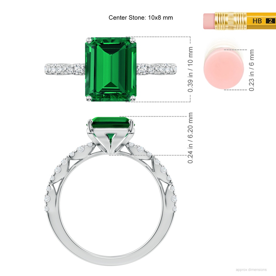 10x8mm Labgrown Classic Emerald-Cut Lab-Grown Emerald Crescent Engagement Ring in White Gold ruler