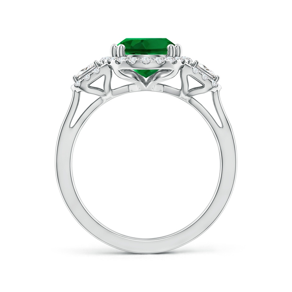 10x8mm Labgrown Three Stone Oval Lab-Grown Emerald and Trapezoid Diamond Halo Engagement Ring in White Gold side 199