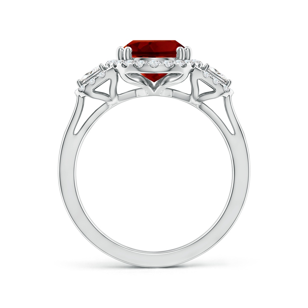 10x8mm Labgrown Three Stone Oval Lab-Grown Ruby and Trapezoid Diamond Halo Engagement Ring in White Gold - side 199