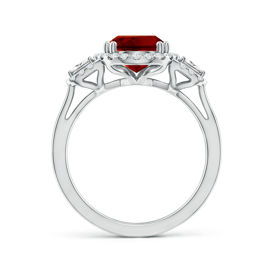 10x8mm Labgrown Three Stone Oval Lab-Grown Ruby and Trapezoid Diamond Halo Engagement Ring in White Gold side 199