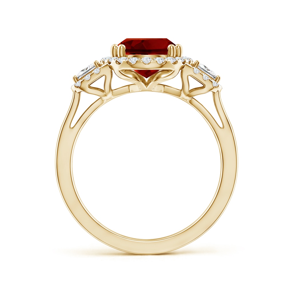 10x8mm Labgrown Three Stone Oval Lab-Grown Ruby and Trapezoid Diamond Halo Engagement Ring in Yellow Gold - side 199