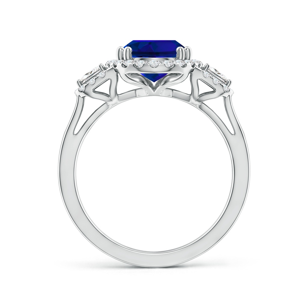 10x8mm Labgrown Three Stone Oval Lab-Grown Blue Sapphire and Trapezoid Diamond Halo Engagement Ring in White Gold Side 199