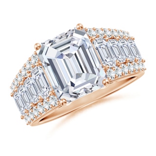 10x7mm FGVS Emerald-Cut Lab-Grown Diamond Broad Engagement Ring with Accents in 10K Rose Gold