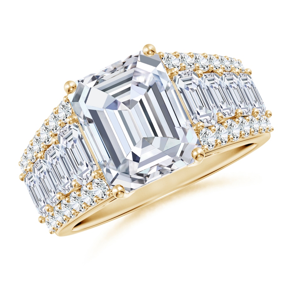 10x7mm FGVS Emerald-Cut Lab-Grown Diamond Broad Engagement Ring with Accents in 18K Yellow Gold 