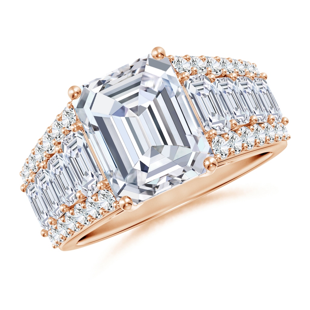 10x7mm FGVS Emerald-Cut Lab-Grown Diamond Broad Engagement Ring with Accents in Rose Gold