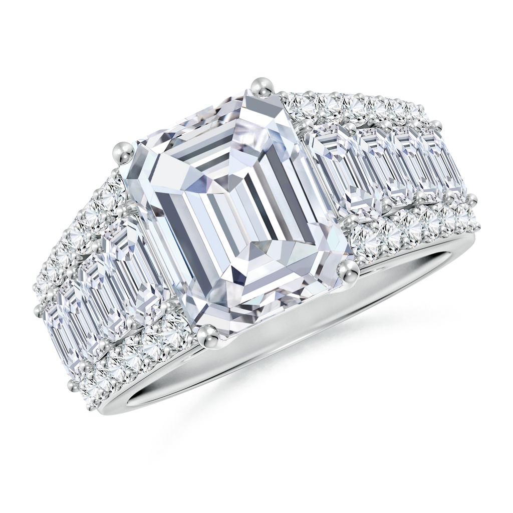 10x7mm FGVS Emerald-Cut Lab-Grown Diamond Broad Engagement Ring with Accents in White Gold