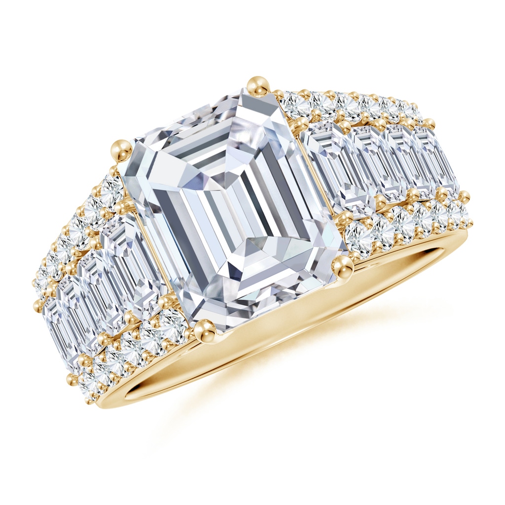 10x7mm FGVS Emerald-Cut Lab-Grown Diamond Broad Engagement Ring with Accents in Yellow Gold