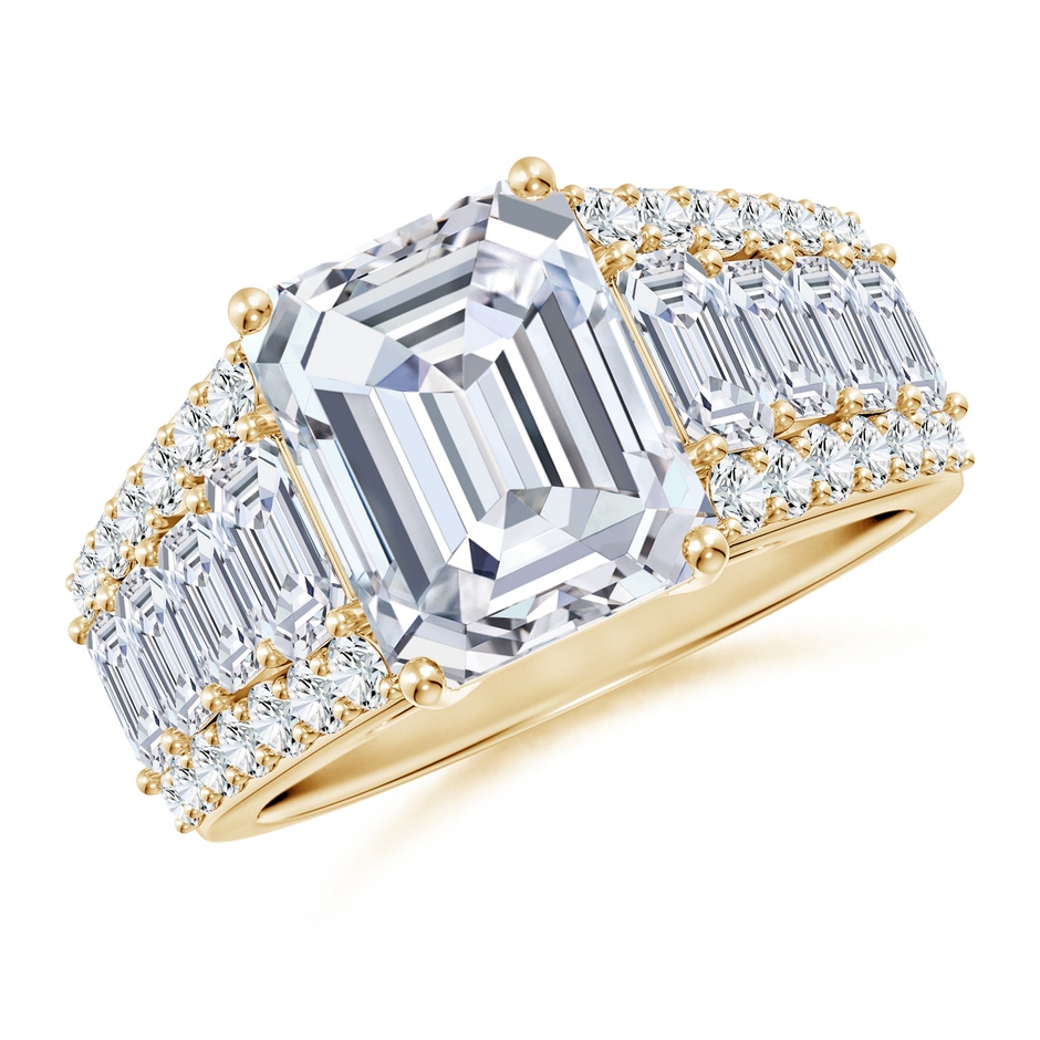 10x7mm FGVS Emerald-Cut Lab-Grown Diamond Broad Engagement Ring with Accents in Yellow Gold 