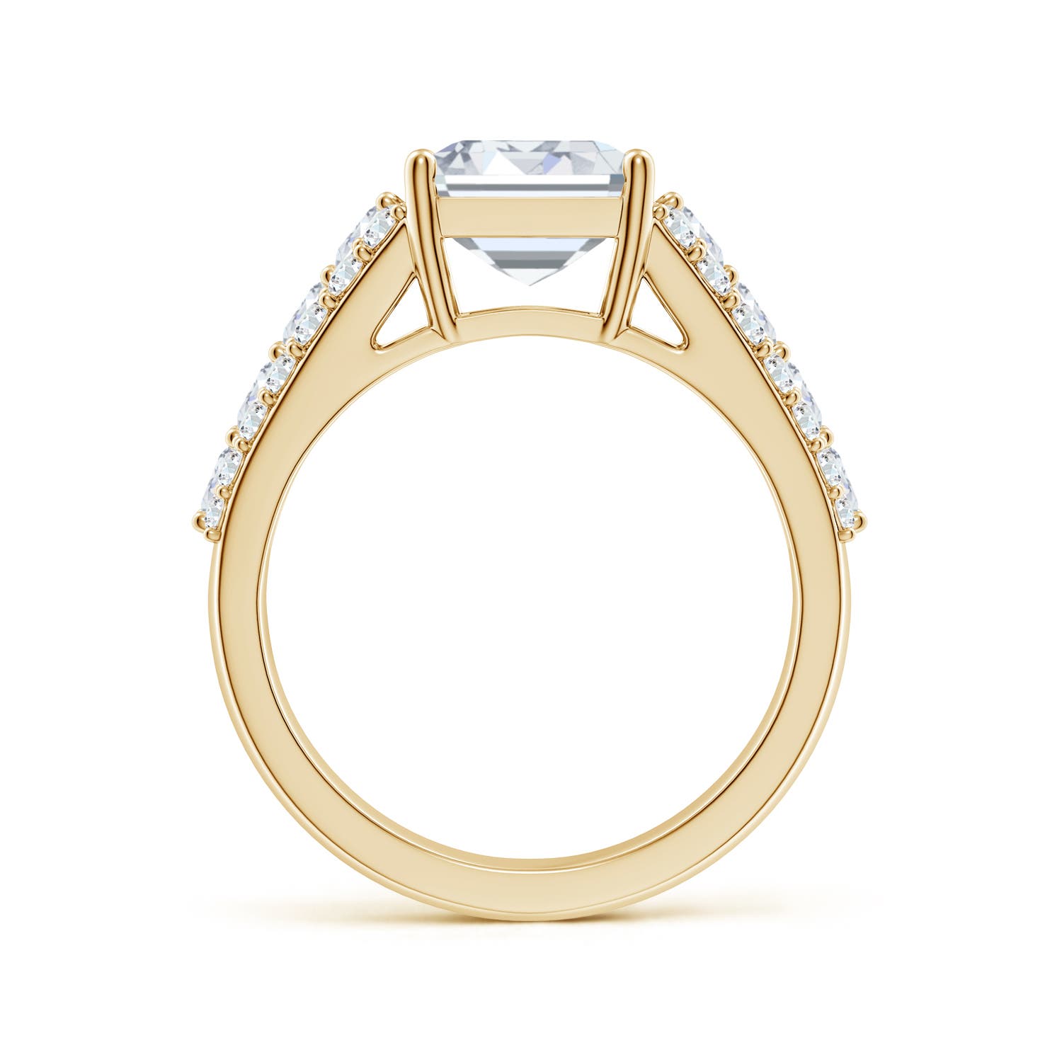 10x7mm FGVS Emerald-Cut Lab-Grown Diamond Broad Engagement Ring with Accents in Yellow Gold - side 2