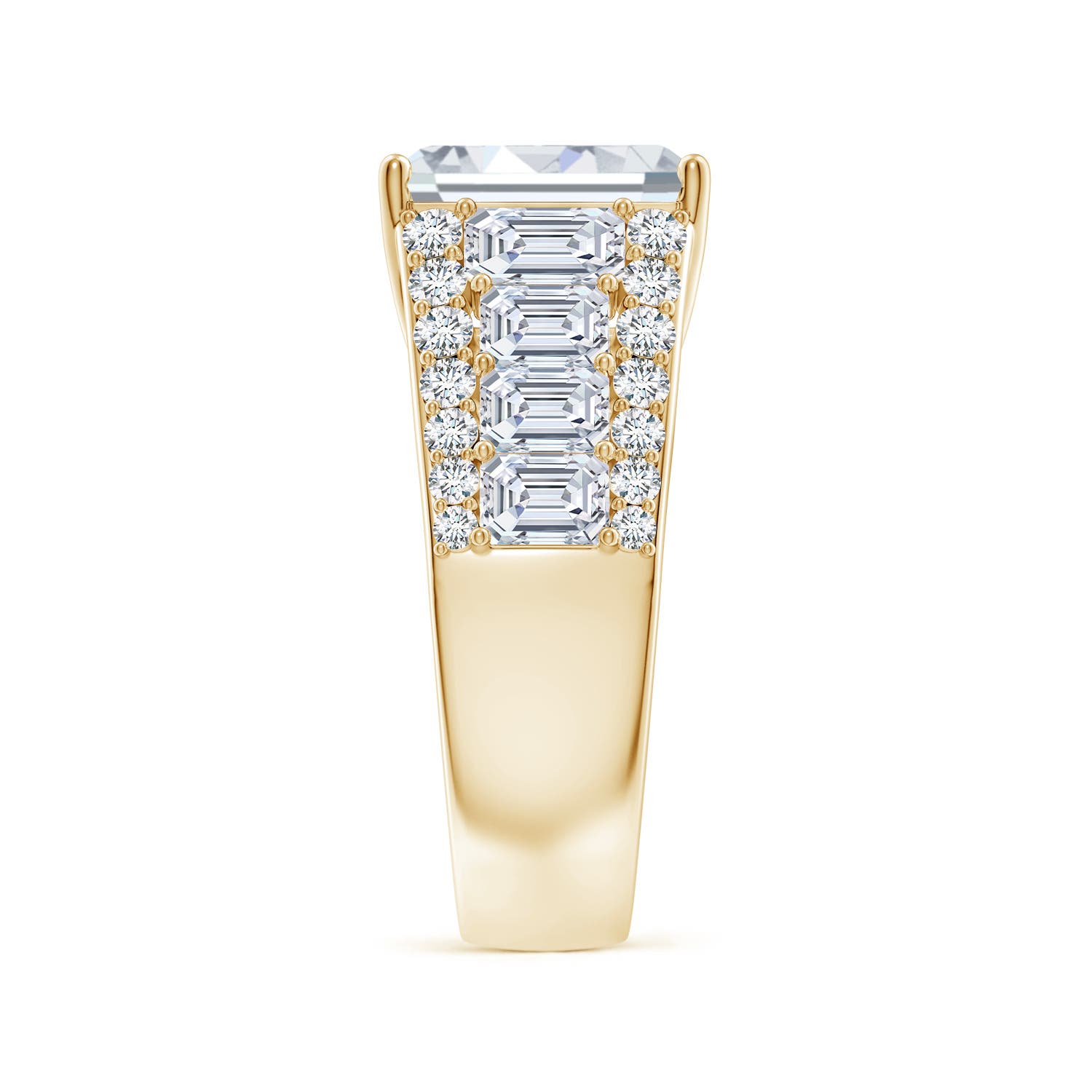 10x7mm FGVS Emerald-Cut Lab-Grown Diamond Broad Engagement Ring with Accents in Yellow Gold - side 3