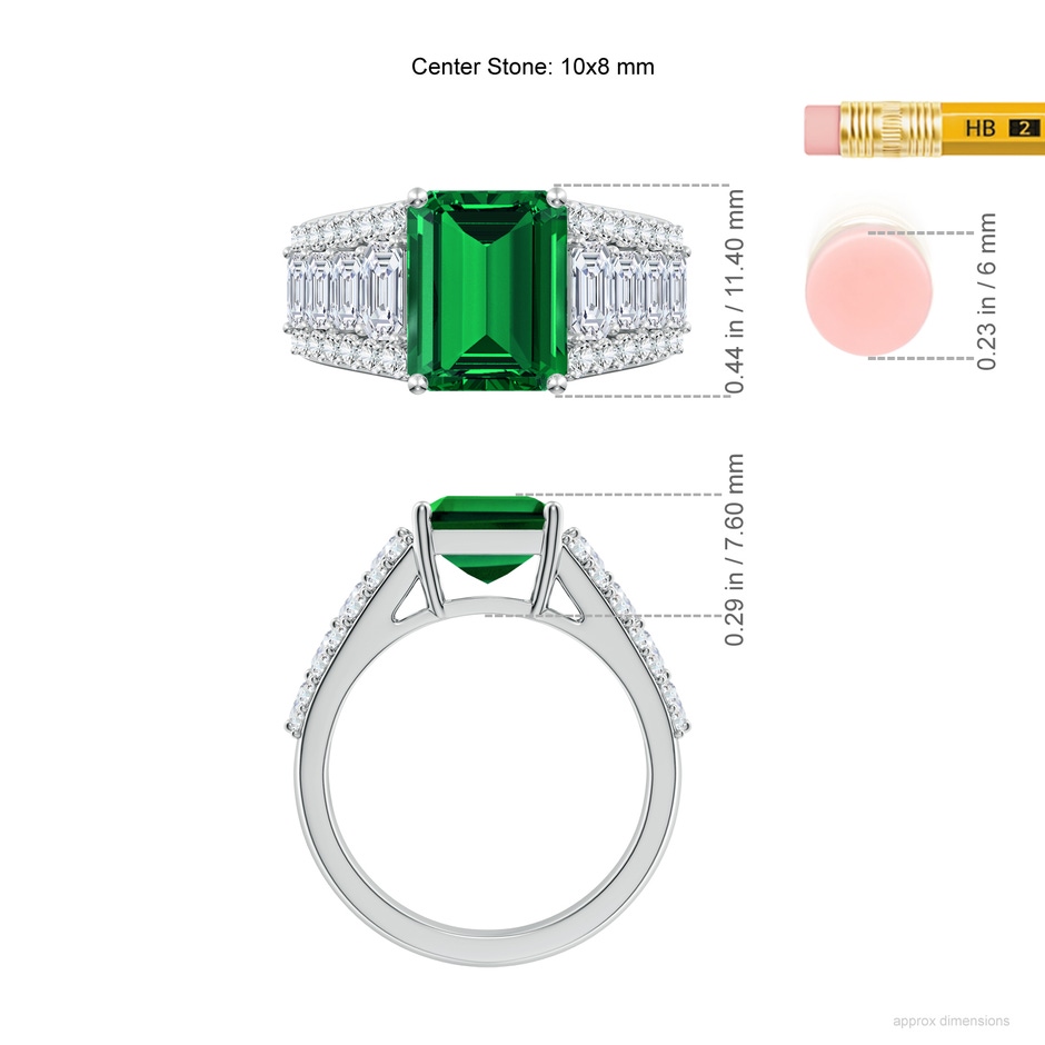 10x8mm Labgrown Emerald-Cut Lab-Grown Emerald Broad Engagement Ring with Accents in White Gold ruler