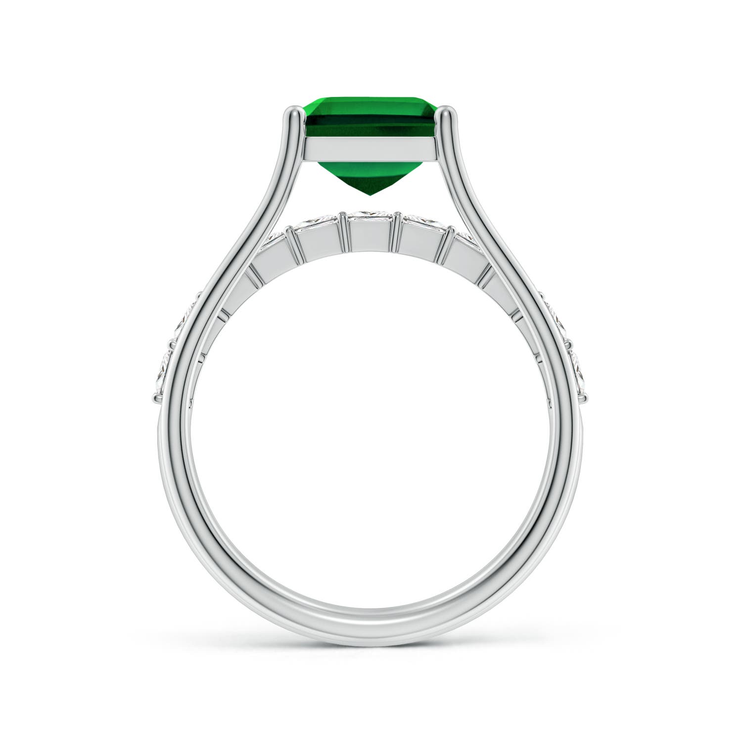 10x8mm Labgrown Emerald-Cut Lab-Grown Emerald Bridge Engagement Ring in 18K White Gold