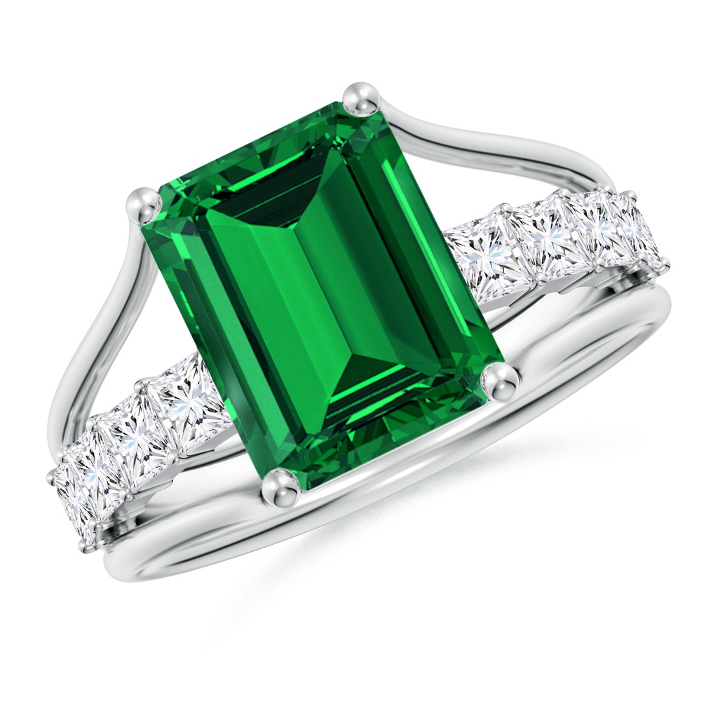 10x8mm Labgrown Emerald-Cut Lab-Grown Emerald Bridge Engagement Ring in P950 Platinum