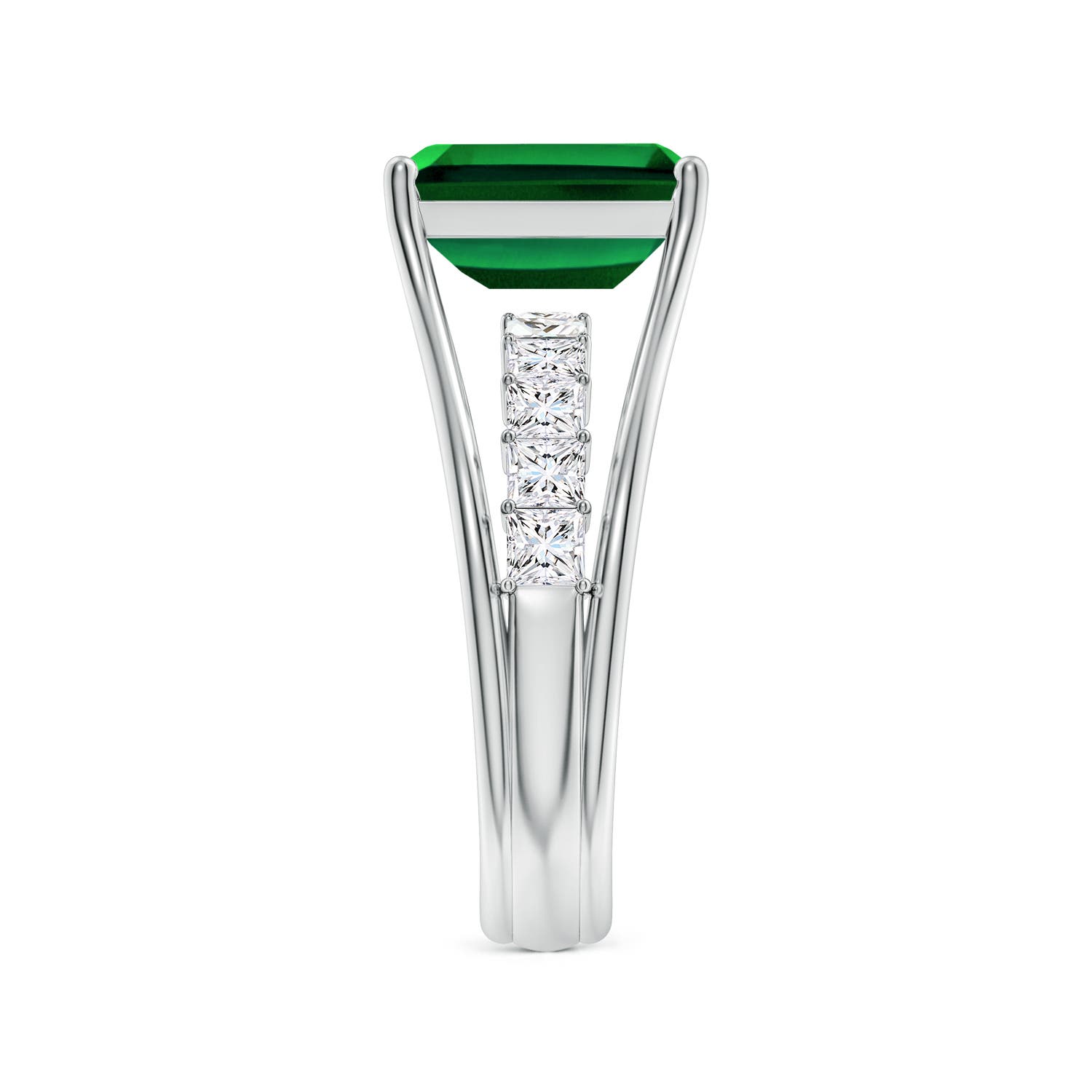 10x8mm Labgrown Emerald-Cut Lab-Grown Emerald Bridge Engagement Ring in P950 Platinum - side 3