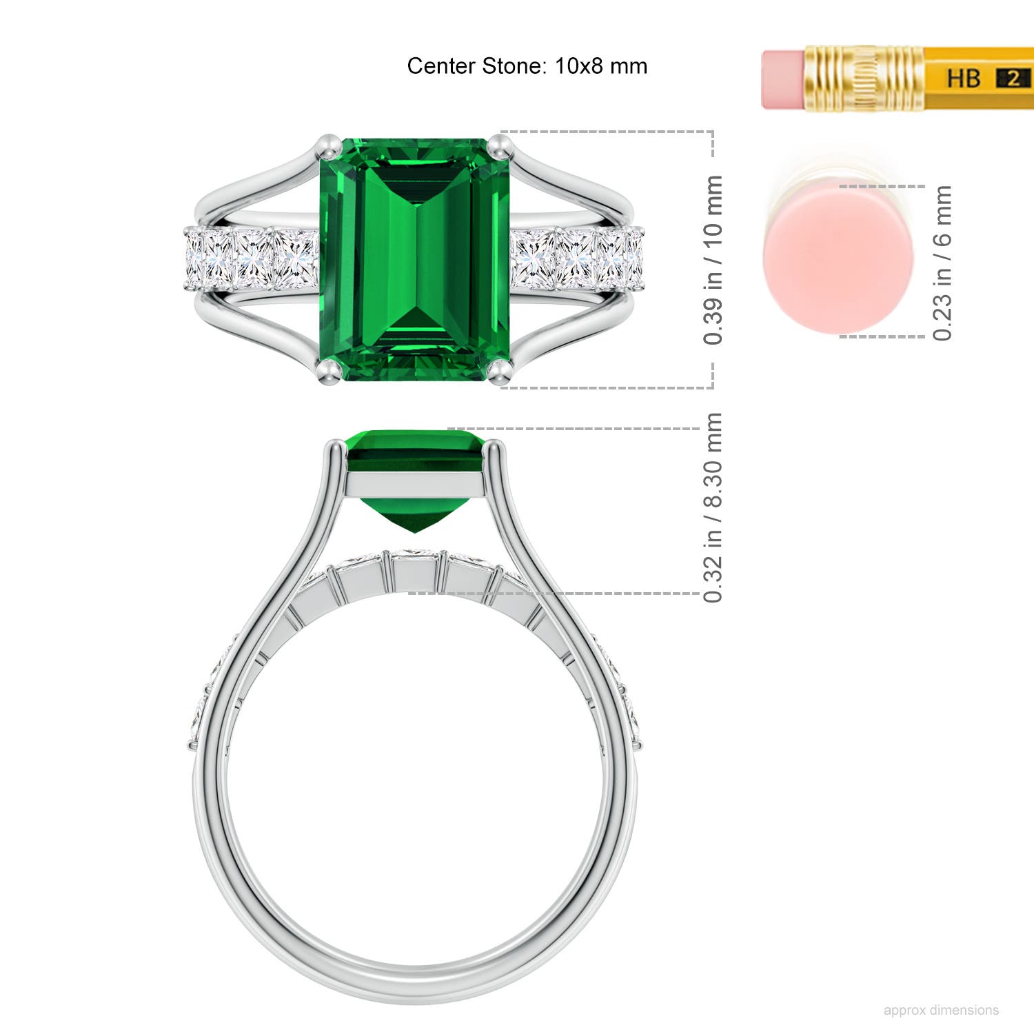 10x8mm Labgrown Emerald-Cut Lab-Grown Emerald Bridge Engagement Ring in P950 Platinum - ruler