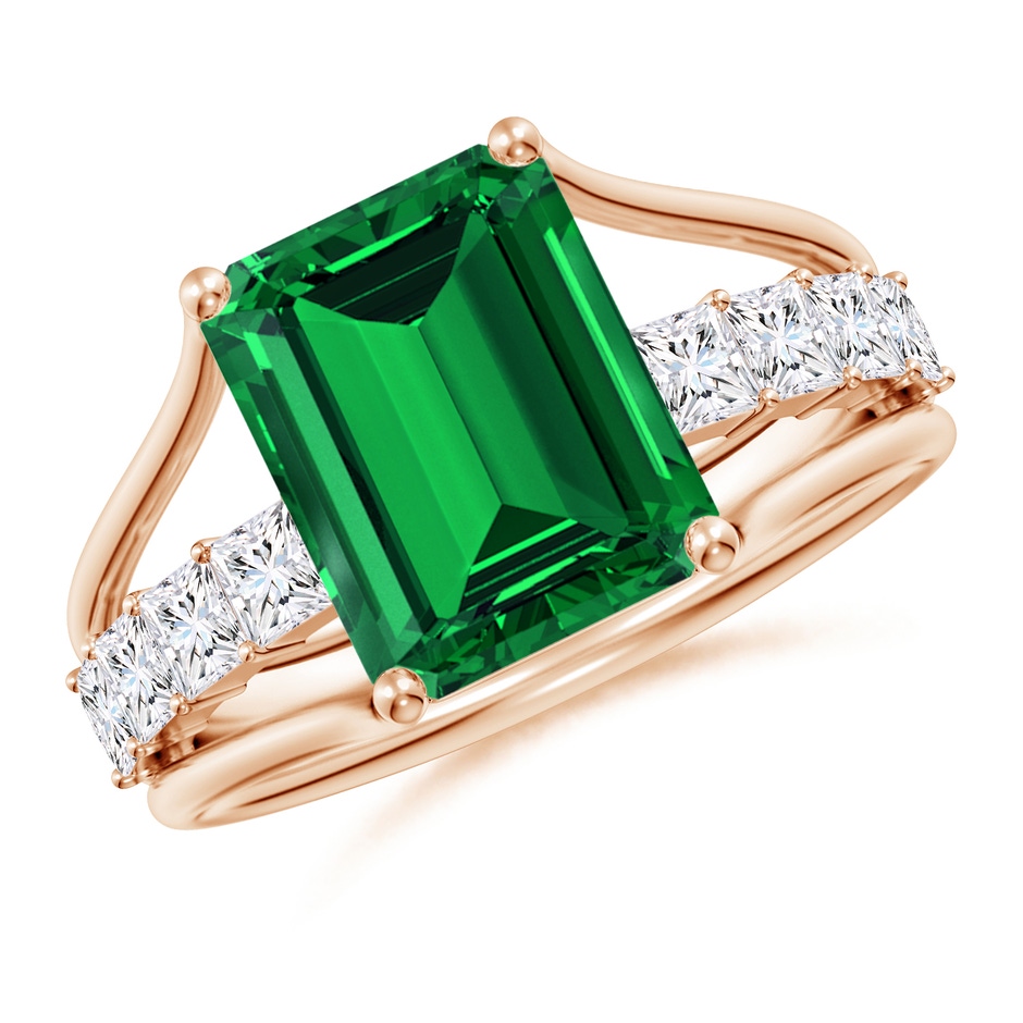 10x8mm Labgrown Emerald-Cut Lab-Grown Emerald Bridge Engagement Ring in Rose Gold 