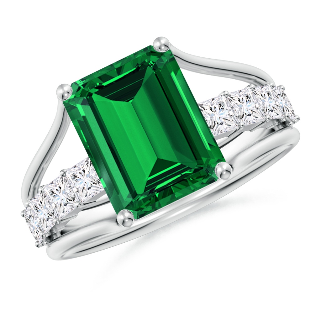 10x8mm Labgrown Emerald-Cut Lab-Grown Emerald Bridge Engagement Ring in White Gold