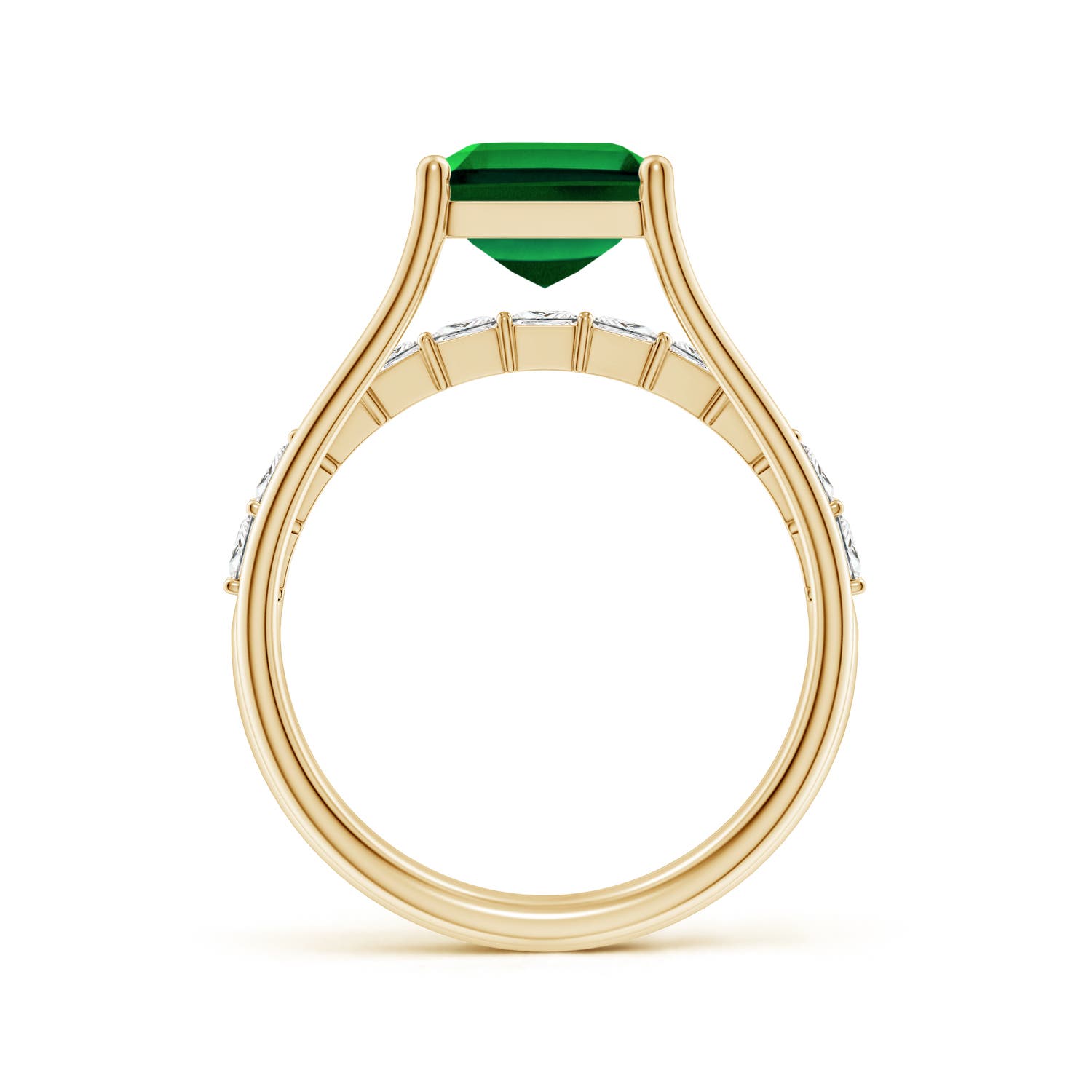 10x8mm Labgrown Emerald-Cut Lab-Grown Emerald Bridge Engagement Ring in Yellow Gold