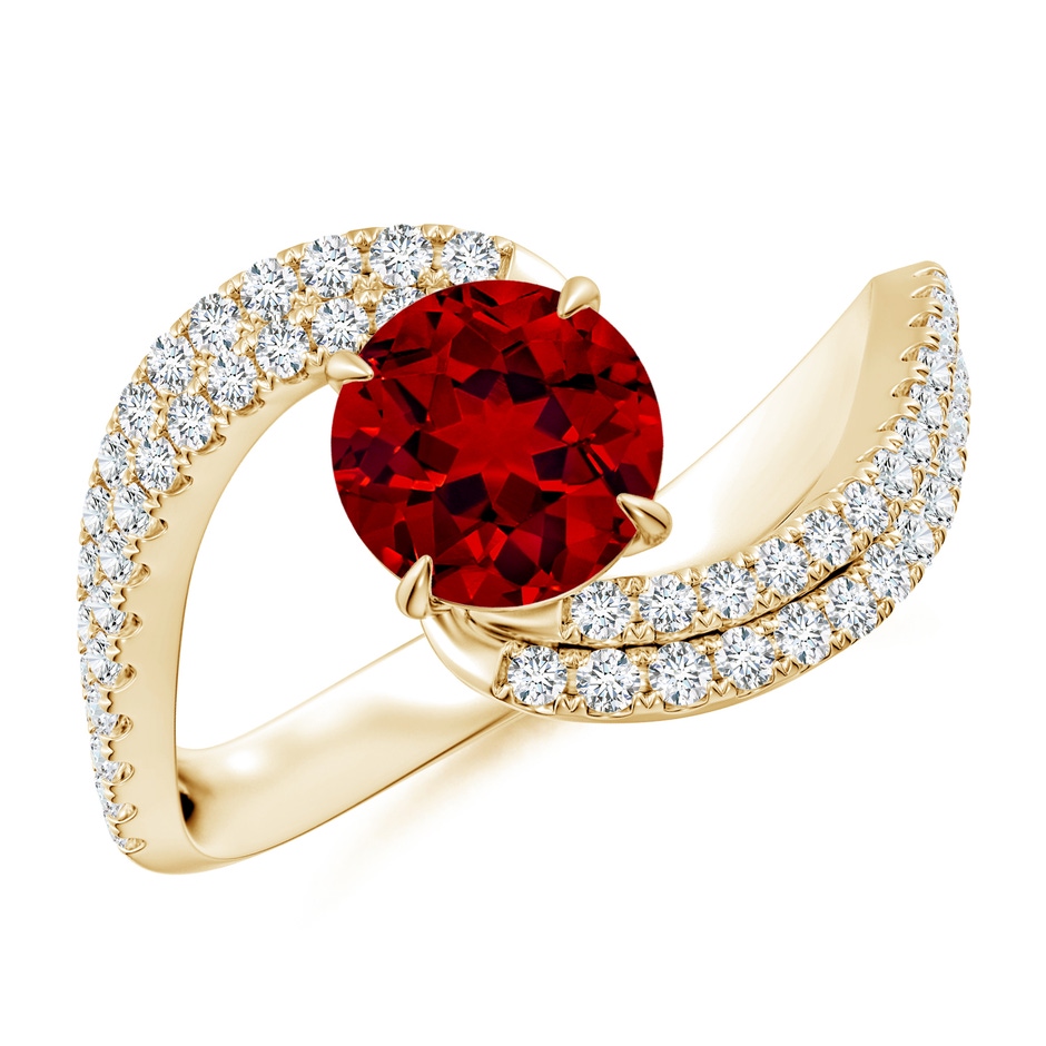 6.5mm Labgrown Round Lab-Grown Ruby Curved Bypass Shank Engagement Ring in Yellow Gold 