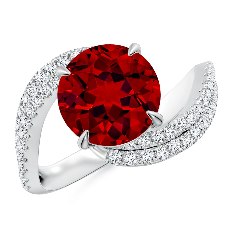 9mm Labgrown Round Lab-Grown Ruby Curved Bypass Shank Engagement Ring in White Gold 