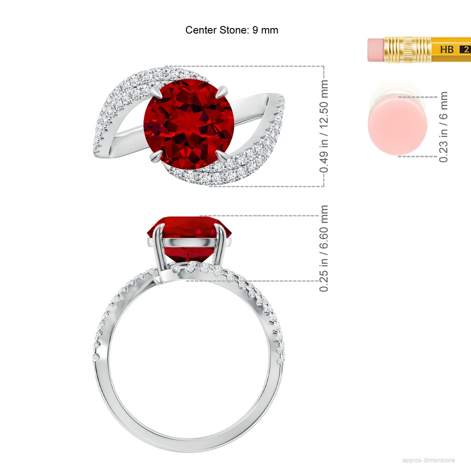 9mm Labgrown Round Lab-Grown Ruby Curved Bypass Shank Engagement Ring in White Gold ruler