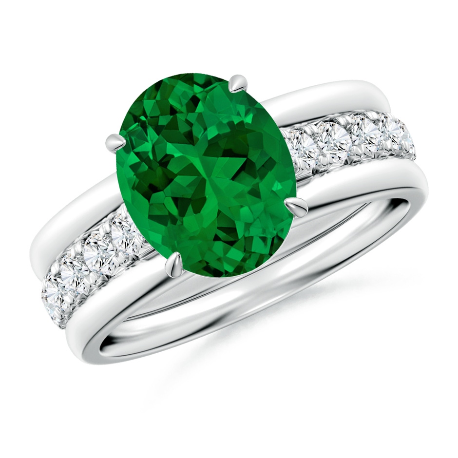 10x8mm Labgrown Oval Lab-Grown Emerald Two Tone Engagement Ring with Accents in P950 Platinum side 399