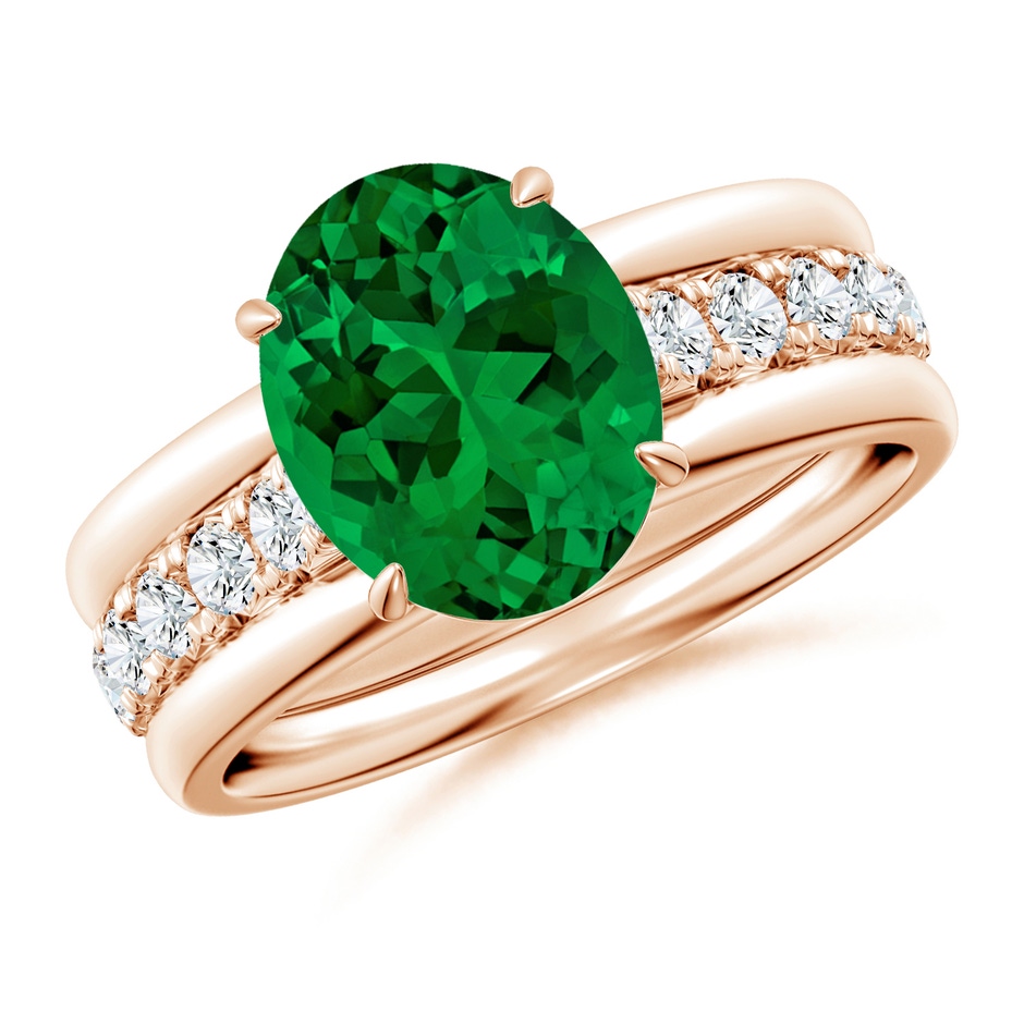 10x8mm Labgrown Oval Lab-Grown Emerald Two Tone Engagement Ring with Accents in Rose Gold side 399