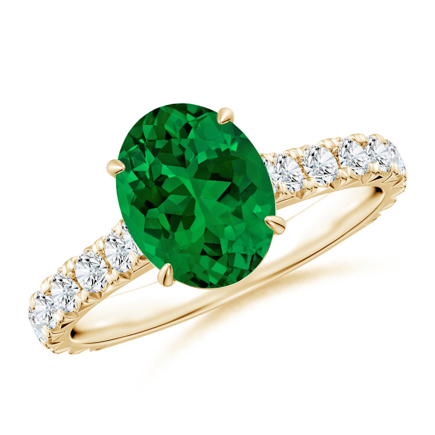 9x7mm Labgrown Oval Lab-Grown Emerald Two Tone Engagement Ring with Accents in 18K Yellow Gold